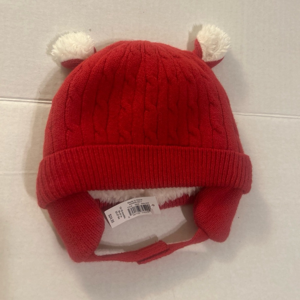 GAP Baby’s Unisex Sherpa-Lined Bear Beanie Hat Red 12-18 Months